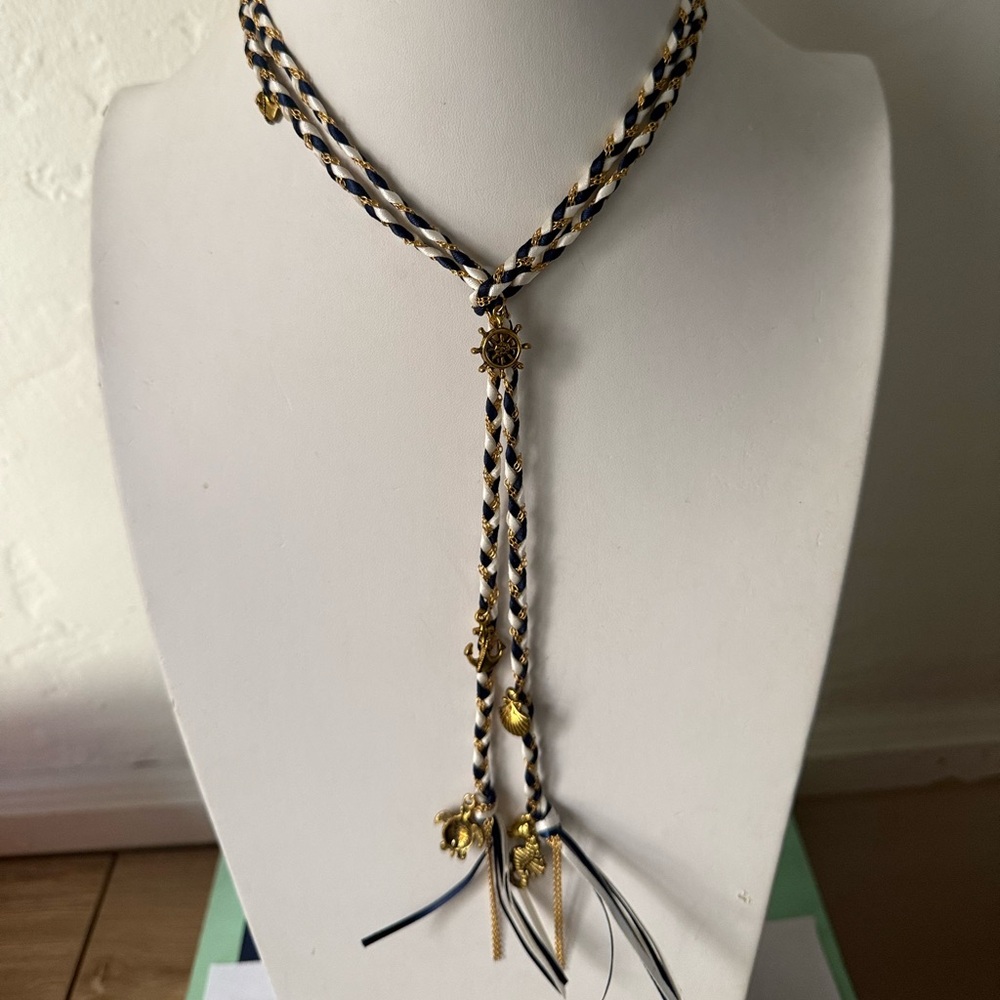 Elegant Gold and Blue Handmade Braided Necklace for Le Bon Marche Paris